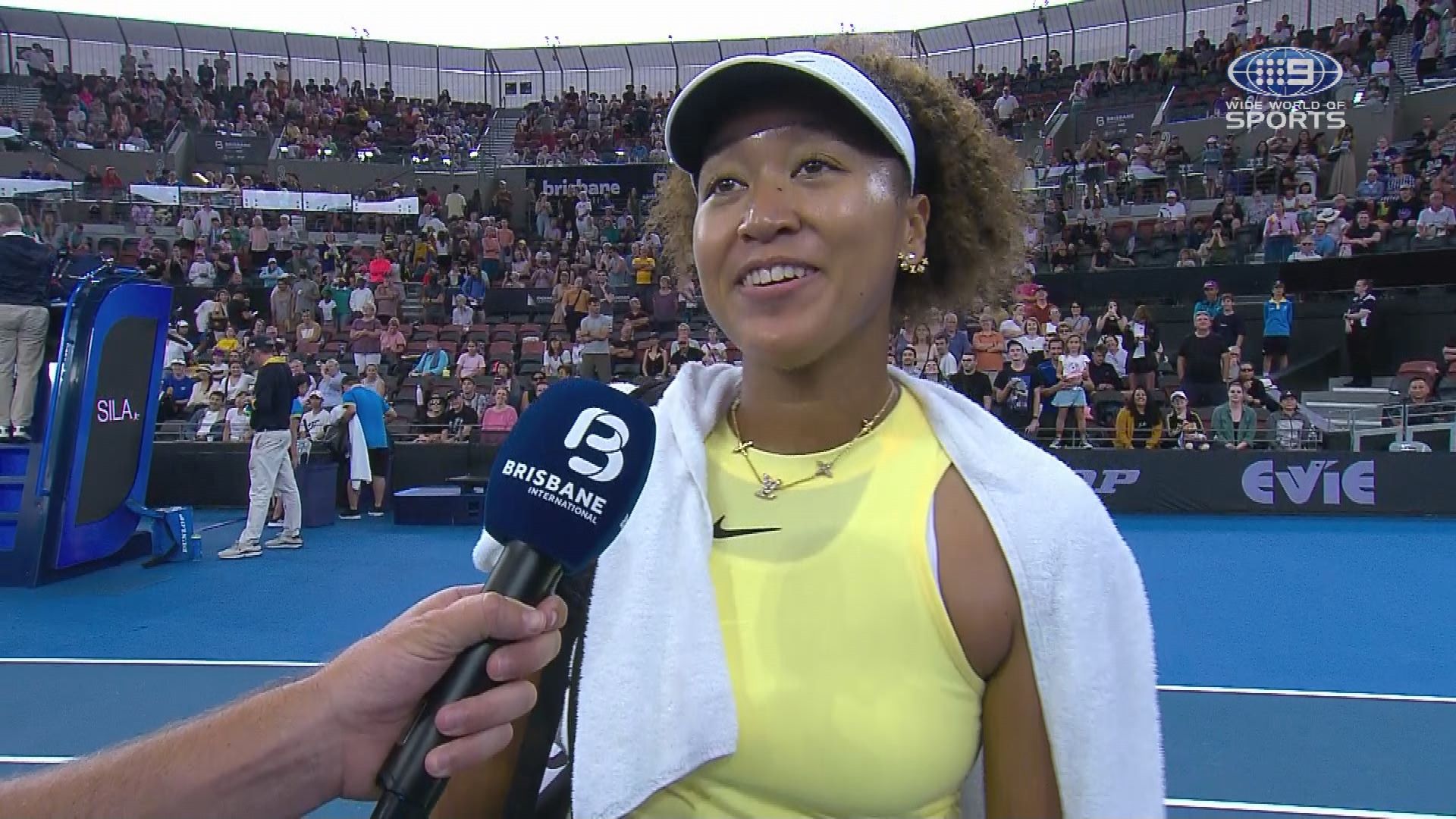 Naomi Osaka in her post-match interview after her first round win at the Brisbane International.