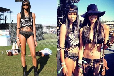 Ahhh Chanel....just because you have a bangin' bod doesn't mean you get to walk around in your undies at Coachella. <br/><br/>Especially when they're covered in rock-solid studs and chains.