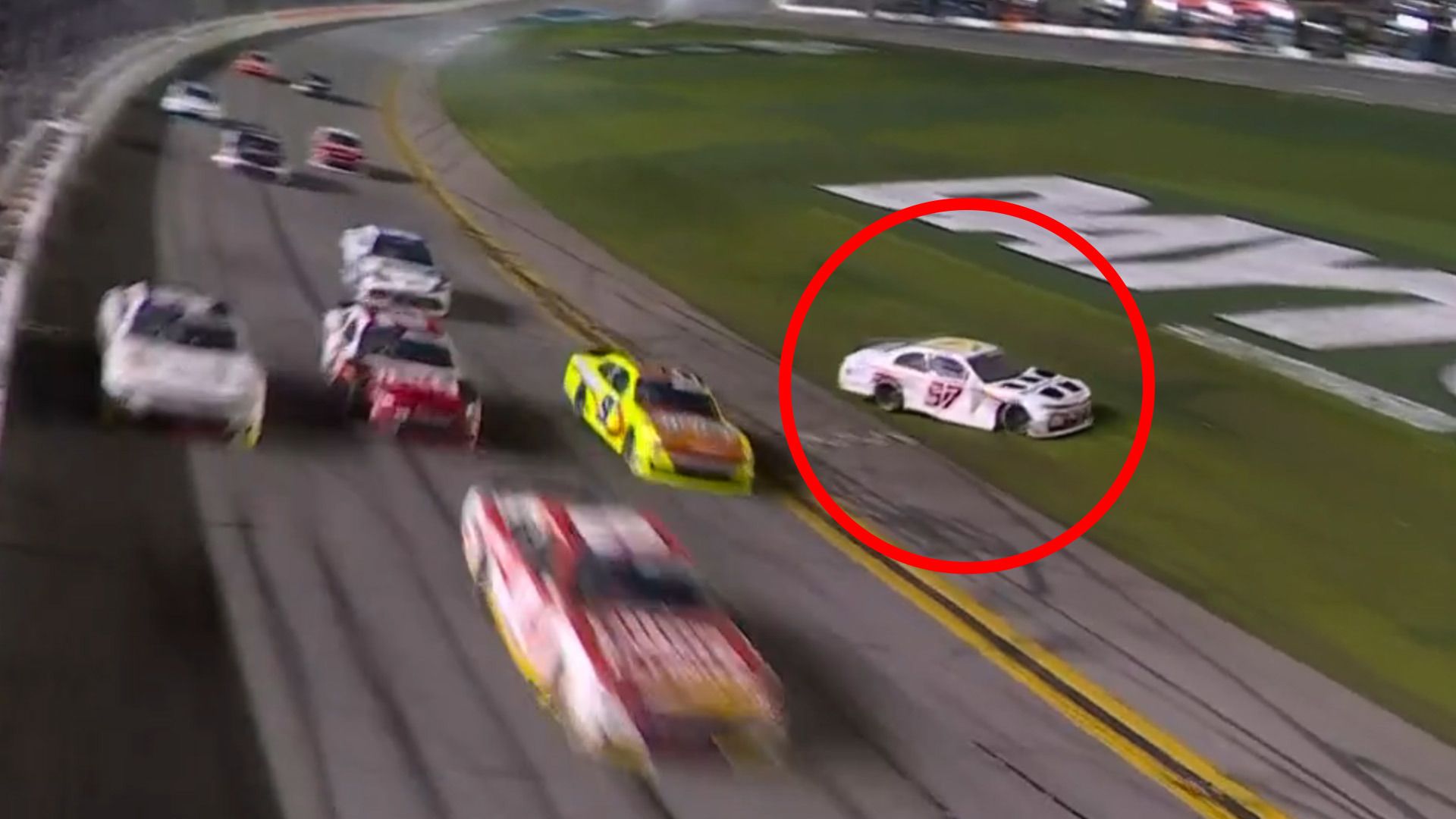 Shane van Gisbergen spins through the tri-oval at Daytona International Speedway.