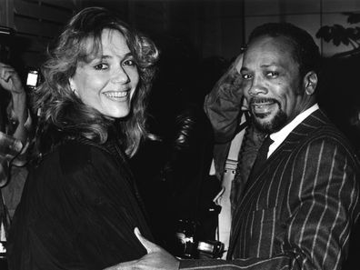 Peggy Lipton and Quincy Jones attend Maria Shriver and Arnold Schwarzenegger's engagement party in 1986. (Photo by Frank Edwards/Fotos International/Getty Images)