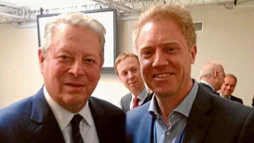 Deputy lord mayor Arron Wood with Al Gore at the Paris Climate Conference. 