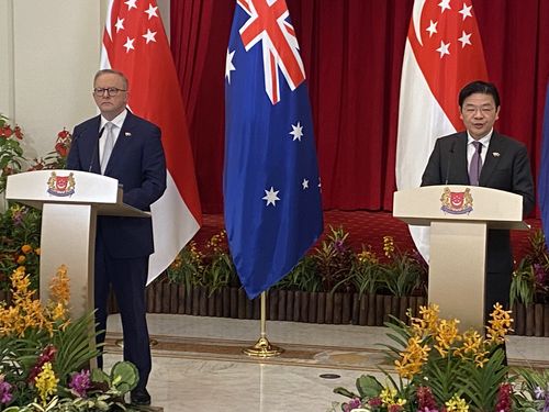 Prime Minister Anthony Albanese and Singaporean acting PM Lawrence Wong in Singapore on Friday June 2 2023.