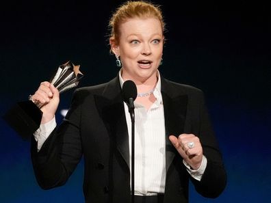 Sarah Snook accepts the award for best actress in a limited series or movie made for television for "All Her Fault" during the 31st Annual Critics Choice Awards on Sunday, Jan. 4, 2026, at The Barker Hanger in Santa Monica, Calif. (AP Photo/Chris Pizzello)