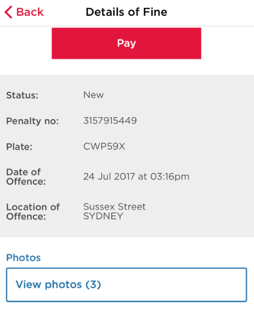 The fine issued by Service NSW. 