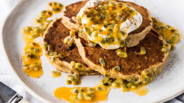 Passionfruit pancakes breakfast