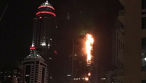 The fire at the 79-storey Torch building in Duba. (Social media).