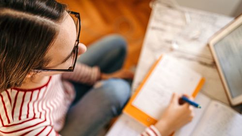 High school student doing distance learning