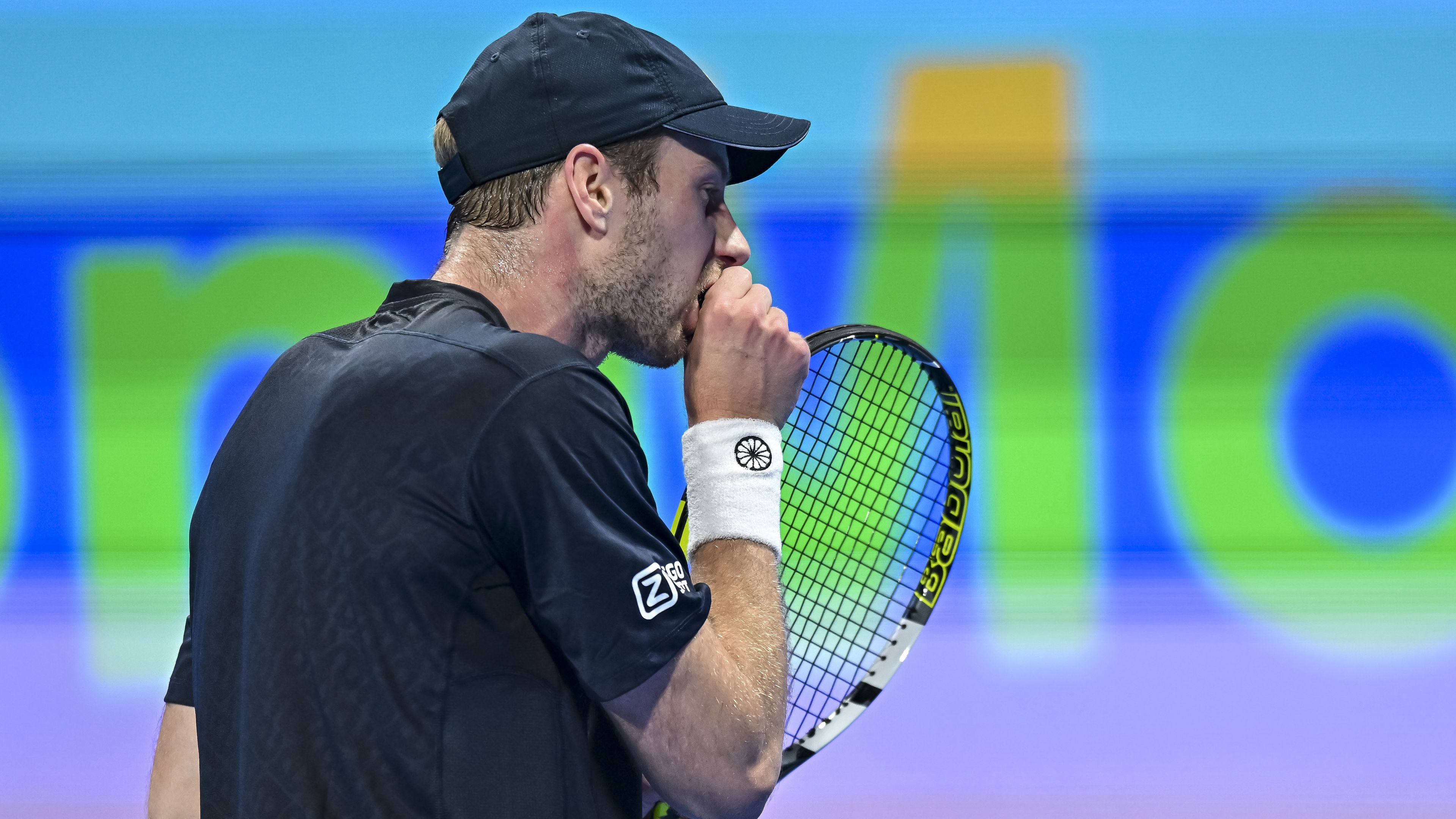 Botic Van De Zandschulp reacts while playing Gael Monfils at the 2024 Qatar Open.