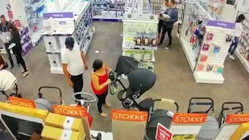 the woman chooses her desired pram and begins pushing it back-and-forth. Picture: Facebook