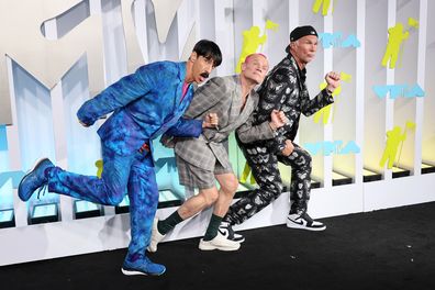 Anthony Kiedis, Flea and Chad Smith of Red Hot Chili Peppers attend the 2022 MTV VMAs