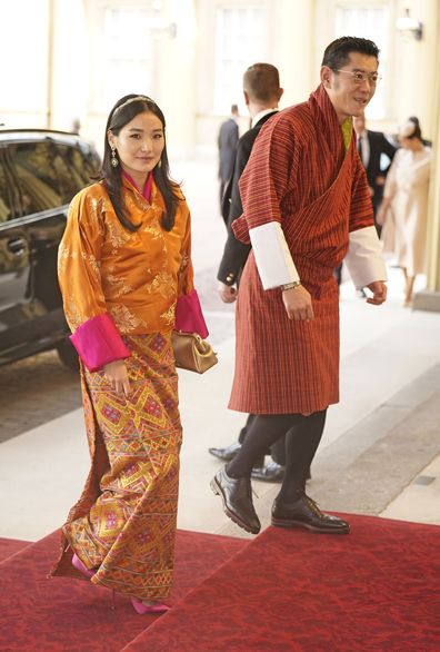 Queen Jetsun Pema of Bhutan and King Jigme Khesar Namgyel Wangchuck arrive for a reception at Buckingham Palace in London Friday May 5, 2023, hosted by King Charles III, for overseas guests attending his coronation scheduled for May 6 