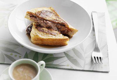 French-toasted chocolate and banana sandwiches