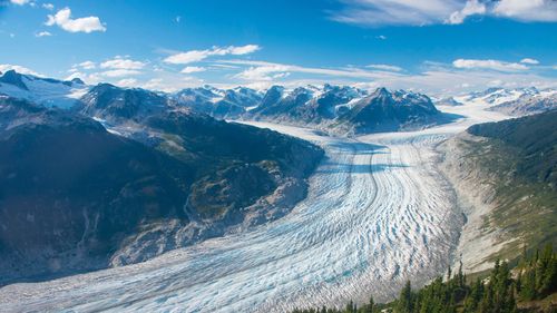 This September 2017 photo provided by researcher Brian Menounos shows the Klinaklini glacier in British Columbia, Canada. (Brian Menounos via AP)