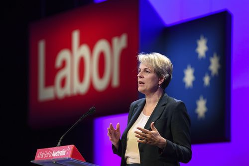 Tanya Plibersek makes a speech at the Australian Labor Party conference in Adelaide yesterday.