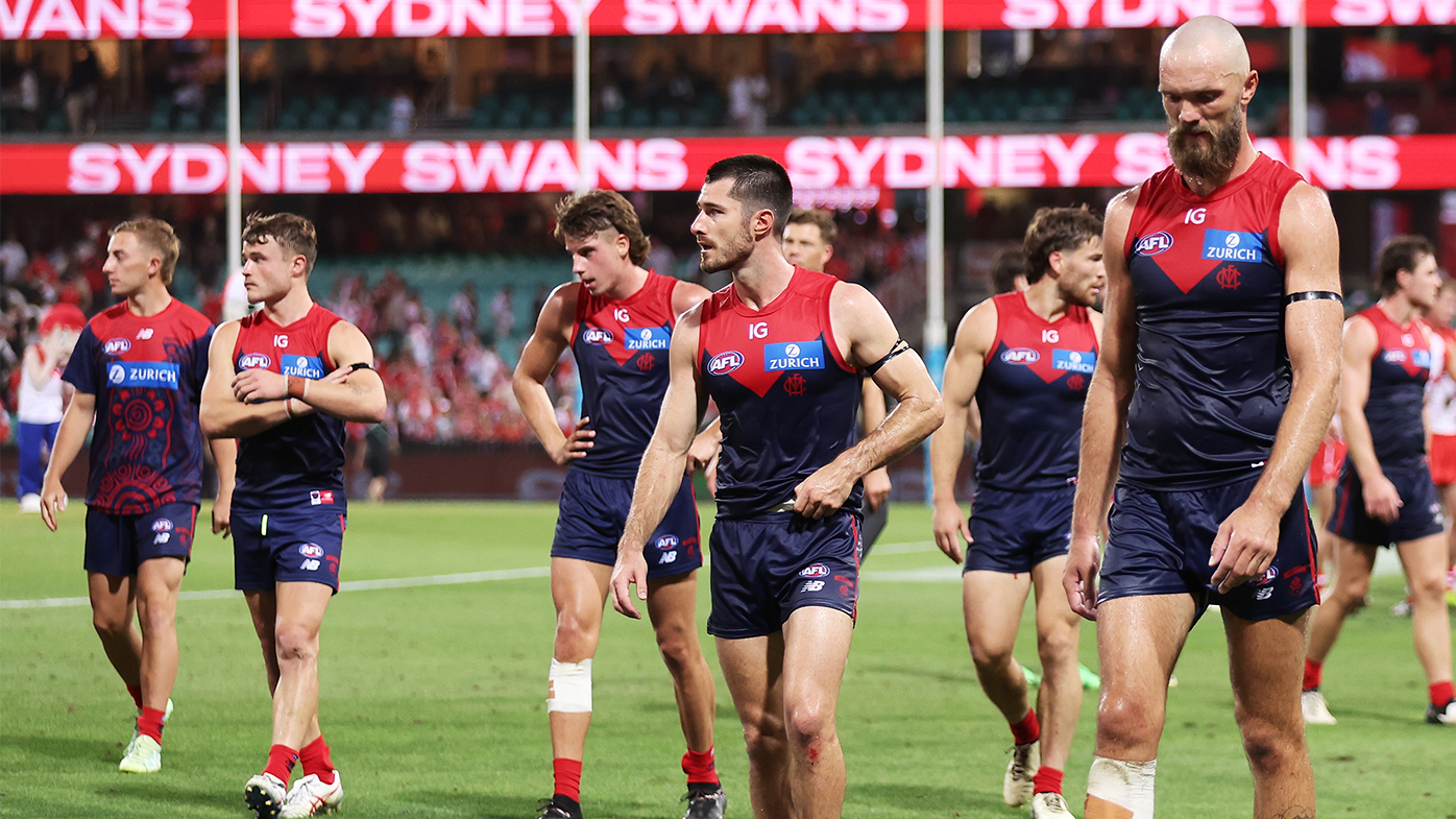 Max Gawn and his Demons&#x27; teammates look dejected after their &#x27;opening round&#x27; loss to the Swans.