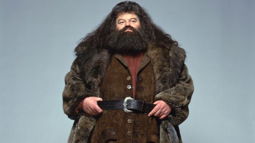 Robbie Coltrane en costume de Hagrid pour Harry Potter et The Philosophers Stone