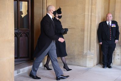 Zara Tindall and Mike Tindall during the funeral of Prince Philip, Duke of Edinburgh at Windsor Castle on April 17, 2021.