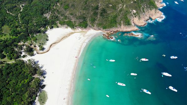 Bird's eye view of the beach at one of Hong Kong's UNESCO Global Geoparks.