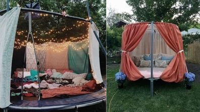 Kids'  trampoline transformed into dream forts. 