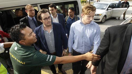 Nick Kelly (left) and Thomas Whitworth are led into court. (AAP)