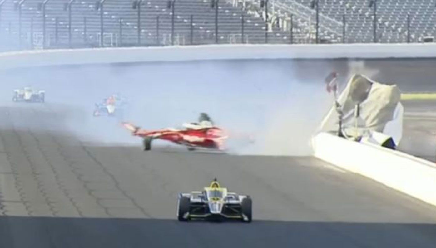 Spencer Pigot was lucky to escape serious injury after this crash at the Indy500.