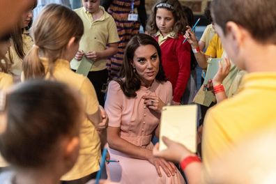 Catherine, Princess of Wales, Patron of the V&A, with children of Globe Primary School in Bethnal Green where she officially opened the Young V&A  ahead of its opening to the public on Saturday 1st July 2023, in London June 28, 2023 