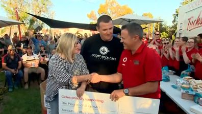 Tracy Grimshaw presents $50,000 Coles donation to flood-ravaged community