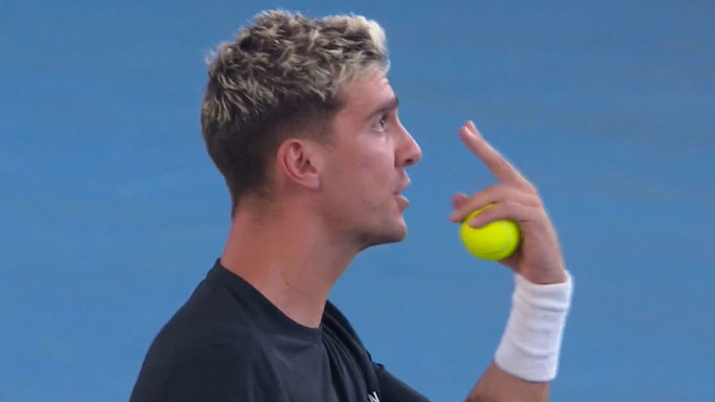 Thanasi Kokkinakis was not impressed with the chair umpire during his clash with Andrey Rublev in Adelaide