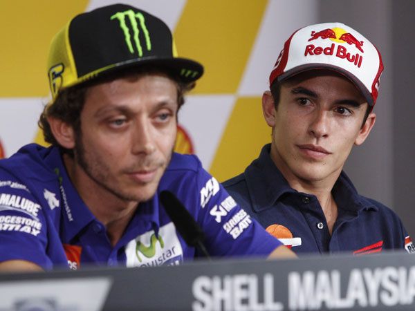 Valentino Rossi and Marc Marquez. (AAP)