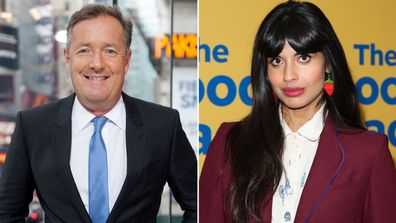 Jameela Jamil and Piers Morgan.