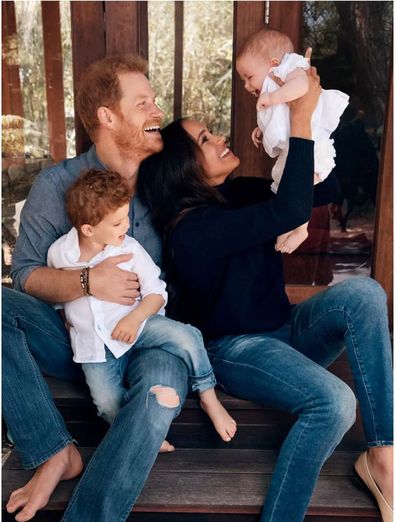 Prince Harry and Meghan, the Duchess of Sussex with their children Archie and Lilibet photographed for their 2021 Christmas card.