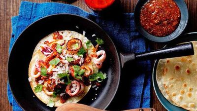 Recipe:&nbsp;<a href="http://kitchen.nine.com.au/2016/05/16/11/54/calamari-tacos-with-chilli-sauce" target="_top" draggable="false">Calamari tacos with chilli sauce</a>
