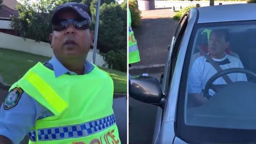 The Police Officer was confronted by Mr Strik in later videos and (left) the driver of the silver Camry, who appeared not to speak English.