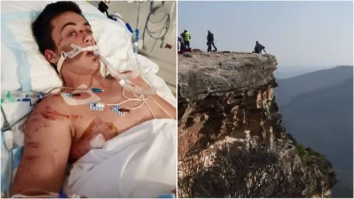 A teenager has reunited with the paramedics who saved him after he fell 30 metres off a Blue Mountains cliff in January.