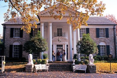 Front view of Graceland, the home of Elvis Presley, during the Autumn, Memphis, Tennessee, United States of America.