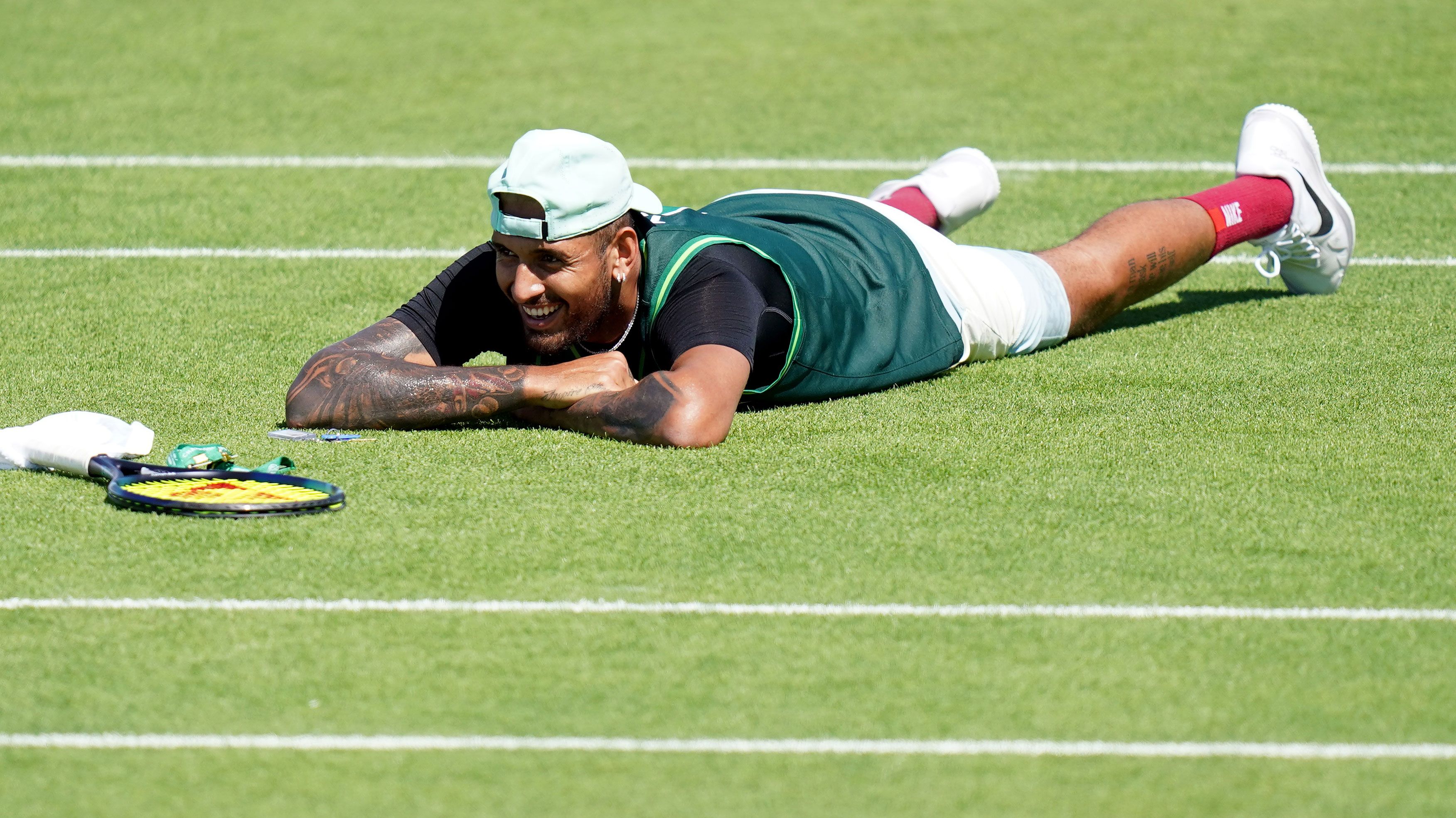 Nick Kyrgios during a practice session on day eleven of the 2022 Wimbledon Championships. 