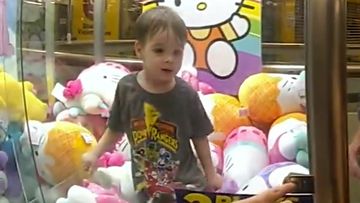 Three-year-old Ethan found himself trapped in a claw machine at Capalaba, Brisbane.