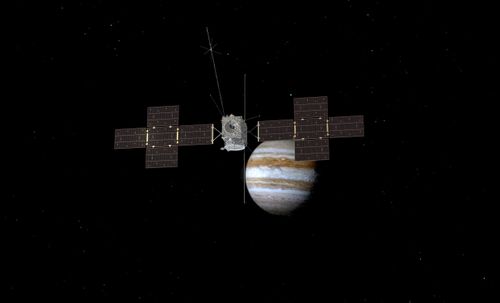 This image provided by the European Space Agency depicts the Jupiter Icy Moons Explorer, Juice, spacecraft orbiting the gas giant.
