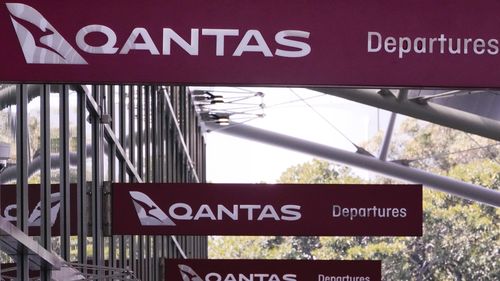 Qantas signage outside Sydney's domestic terminal.