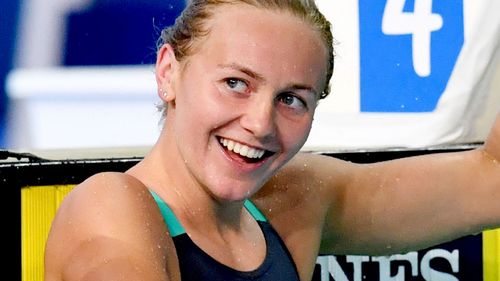 Titmus reacts after winning the women's 400m freestyle final. (AAP)