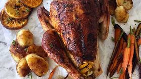 Will and Steve's roast turkey with duck fat potatoes and honeyed carrots