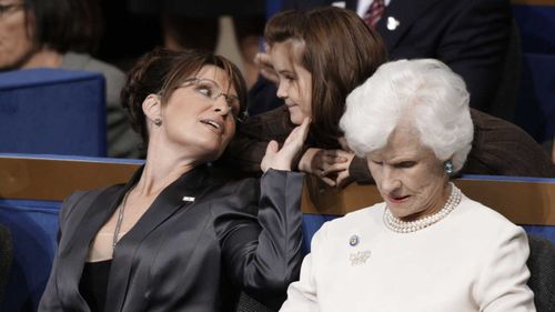 Sarah Palin sits beside Roberta McCain at the 2008 Republican National Convention.