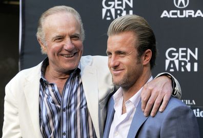 Scott Caan, right, writer/producer/star of the film "Mercy," poses with his father, fellow cast member James Caan, at the premiere of the film in Los Angeles, on May 3, 2010.  