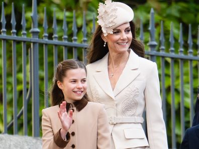 Princess Charlotte and Catherine, Princess of Wales attend the 2026 Easter Matins Service at St George's Chapel on April 5, 2026 in Windsor, England. 