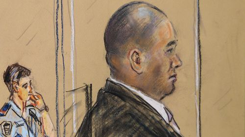 A court sketch of Tuhirangi-Thomas Tahiata. His trial heard he told a police officer, "I did it. I killed them. I murdered both of them."