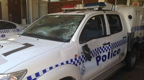 A police vehicle was damaged in an assault in Western Australia. (9NEWS)