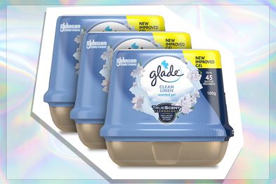 9PR: Glade Fragranced Bathroom Air Freshener, Clean Linen, Pack of 3 x 180g