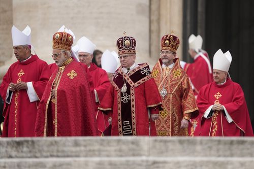Cardinals arrive in procession ahead of the funeral mass for late Pope Emeritus Benedict XVI in St. Peter's Square at the Vatican, Thursday, Jan. 5, 2023.