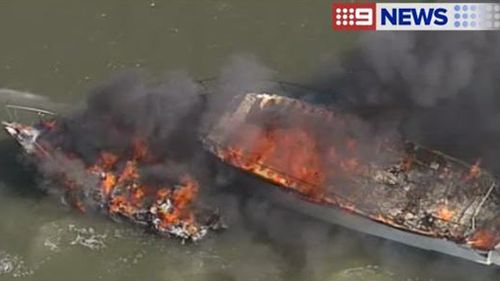 The fire has consumed both boats. (9NEWS)