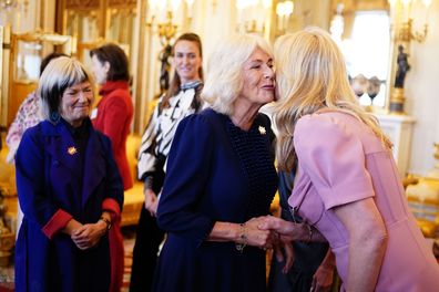 Queen Camilla greets Penny Lancaster 